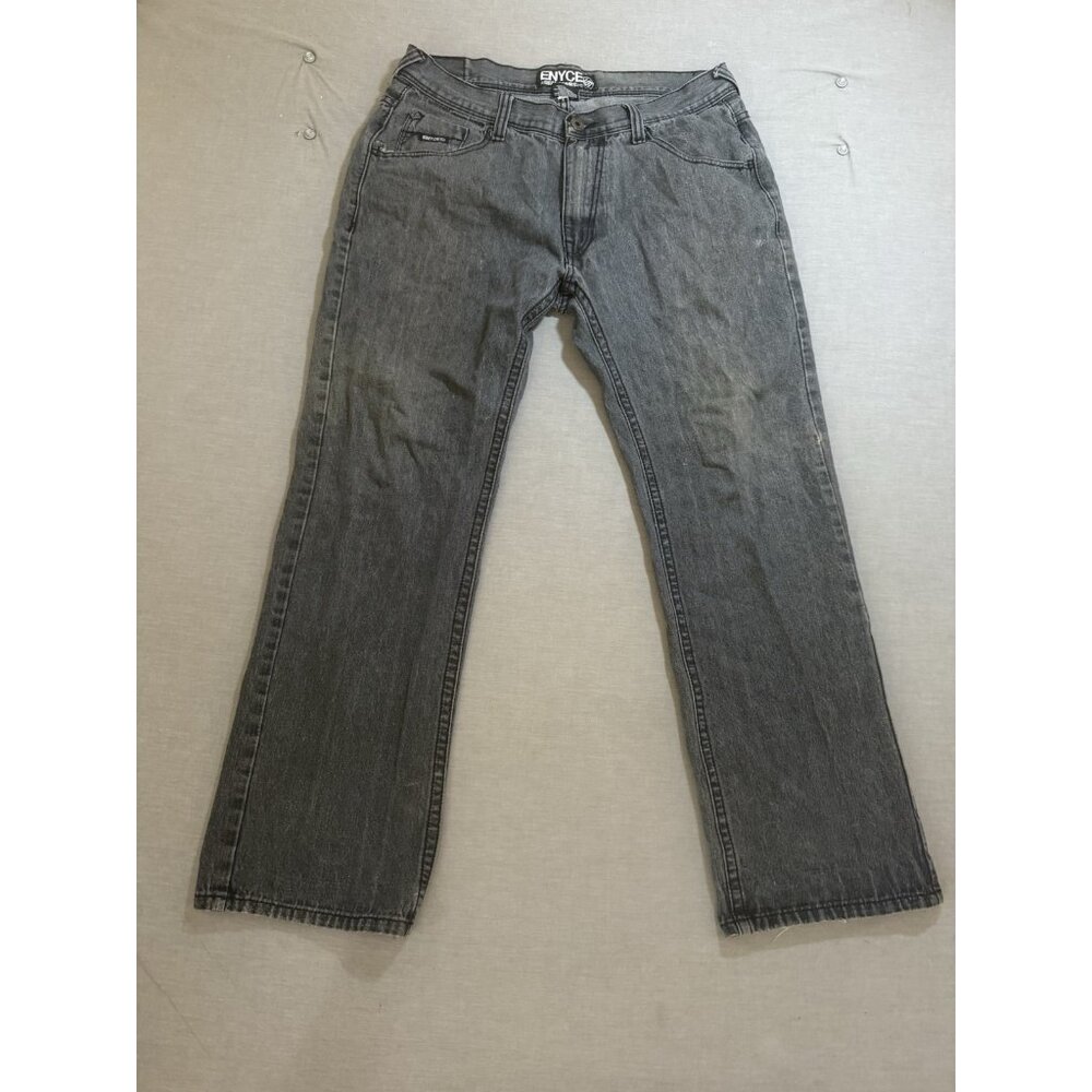 Vintage Enyce Jeans Mens 36x30 Black Denim Straight Baggy Flap Pockets.